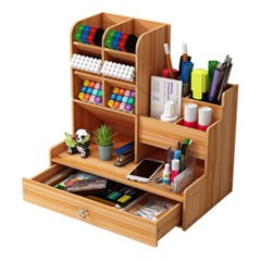 Wooden Pen Pencil Storage Holder Office Study Desk Organizer Box Tidy Shelf US