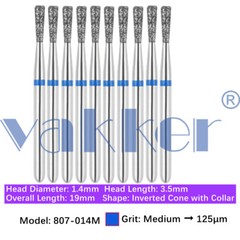 Vakker 10pc Diamond Burs Inverted Cone & Amalgam Buster Fine Medium Coarse