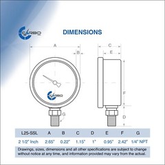 2-1/2″ Pressure Gauge, Stainless Steel Case, Liquid Filled, Lower Mnt 4000 PSI