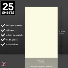 Off-White Cream Cardstock, Heavy Weight 80lb Cover (216gsm), 25 Sheets