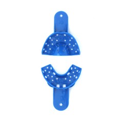 2PCS Dental Impression Trays Blue Plastic Perforated Set Upper / Lower S/M/L/XL