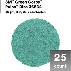 3M Green Corps Roloc Disc 36534, 40+ Grit, 3 in, Pack of 25 Heavy Duty, Quick Ch