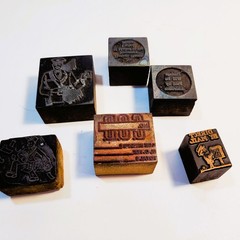 Vintage Letterpress Printing Blocks Lot Advertising Stamp Graphic Cut Art Copper