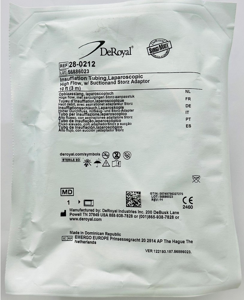 *1-Pack* DeRoyal Laparoscopic Insufflation 10′ Tubing 0.3 Micron Filter 28-0212