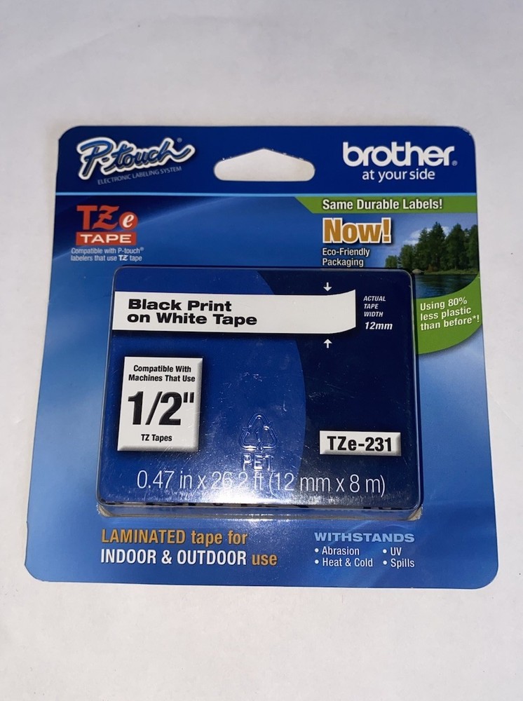 BROTHER TZe-231 12mm 1/2″ LABEL CASSETTE BLACK PRINT WHITE TAPE ORIGINAL Pack