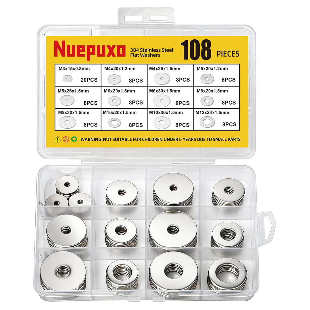108pc 304 Stainless Steel Flat Fender Washer Kit M3 M4 M5 M6 M8 M10 M12 Metric S