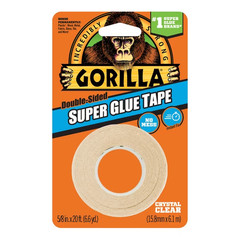 GORILLA 5/8″ x 20′ CRYSTAL CLEAR DOUBLE-SIDED SUPER GLUE TAPE