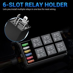 Universal 12V Automotive Relay Box 6 Way Relay Fuse Box, with 12 AWG Pre-Wired