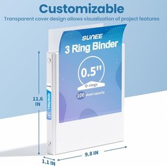 1/2 Inch Binders 3 Ring 10 Pack Bulk, Pvc-Free Clear View Half Inch Binders (Fit
