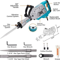 1700W 30-Pound Demolition Jack Hammer with 1-3/16″ Hex, 14-Amp Corded Electric H