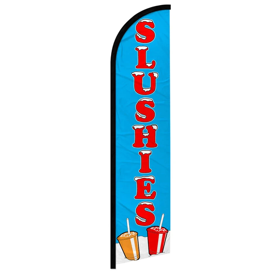 Slushies Windless Full Sleeve Feather Advertising Juices Beverages Banner Flag