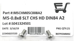 (25) M5-0.8 x8 Stainless Steel Slotted Cheese Head Machine Screw DIN84 A2 M5x8