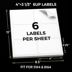 500 Sheets 3-1/3″ x 4″ 6 up Printable Sticker Paper 3000 Mailing Labels for Pack