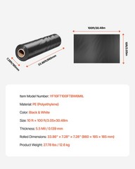 6Mil Plastic Sheeting Roll 10 x 100 FT Heavy Duty Film Black & White