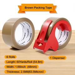 Brown Packing Tape 6 Rolls Heavy Duty Packing Tape with 1 Dispenser – 2.5Mil X 1