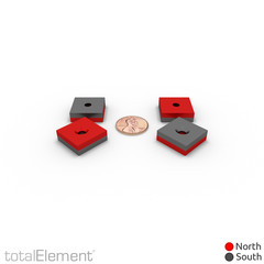 3/4 x 3/4 x 1/4 Inch Neodymium Rare Earth Countersunk Block Magnets N48 (4 Pack)