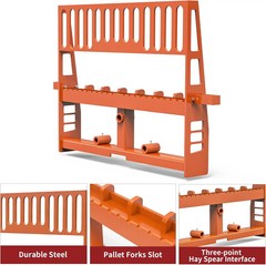 45″ Skid Steer Pallet Fork Frame, 4000 lb Capacity 3 Hay Spear Sleeves