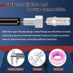 2 Pack Stainless Steel Hose Barb Fittings 3/8 Hose Barb To 1/2 NPT Female