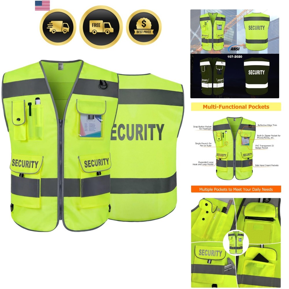 Security Vest for Security Guard 9 Pockets High Visibility Reflective Safety …
