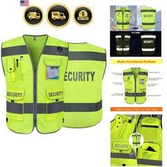 Security Vest for Security Guard 9 Pockets High Visibility Reflective Safety …