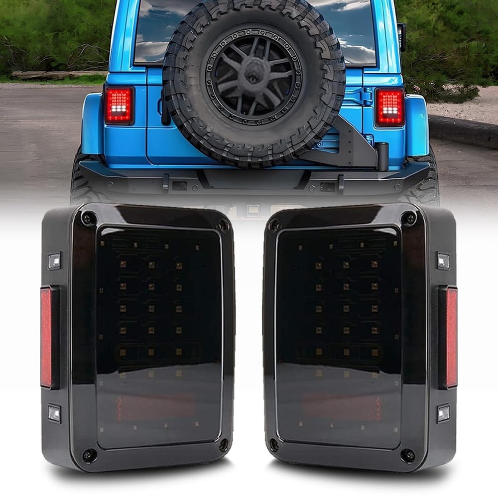 Jeep JK LED Tail Lights, Smoke Lens Rear Brake Lights with Turn Signal and Re…