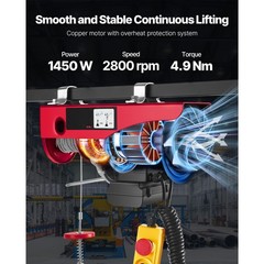 Uimoso Electric Hoist 1760lbs Crane Winch with Wired Remote Control 1450W 110V