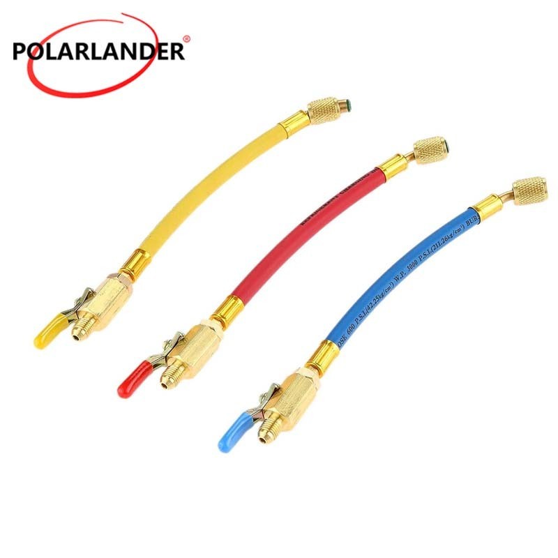 1/4″ SAE AC Refrigeration Charging Hoses Color-Coded for R134A 3Pc R22 R12
