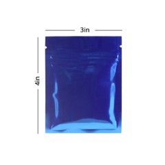 3x4in Both Sided Blue Glossy Foil Mylar Zip Lock Pouch Bag w/ Heat Seal Machine