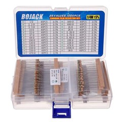 BOJACK 1000 Pcs 25 Values Resistor Kit 1 Ohm-1M Ohm with 5% 1/4W Carbon Film Res
