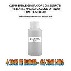 CLEAR BUBBLEGUM MIX SNOW CONE/SHAVED ICE FLAVOR CONCENTRATE MAKES 1 GALLON