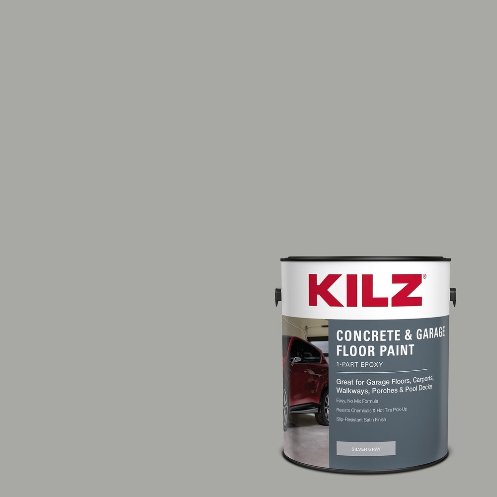 KILZ 1-Part Epoxy Acrylic Concrete & Garage Floor Paint, Silver Gray, Satin, …