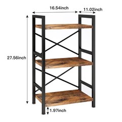 Homeiju Bookshelf 3 Tier Industrial Bookcase Metal Small Bookcase Rustic