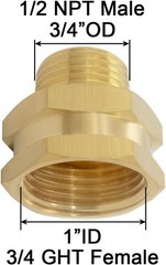 3/4″ Female GHT Thread x 1/2″ Male NPT Thread Brass Pipe Fittings Adapter