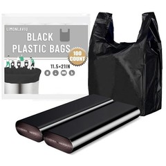 Black Plastic Grocery Bags, 100 Pack, 11.5’x 6.5″ x 21′, 22 Pound Capacity