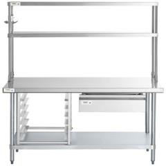 12″W x 60″D x 32″H Stainless Steel Double Deck Overshelf For Work Prep Tables