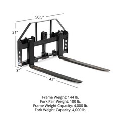 Titan Attachments Standard Series Pallet Fork Frame, 42″ Pallet Fork Blades