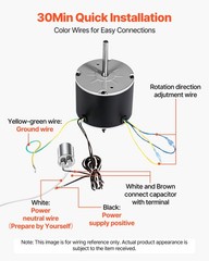 VEVOR Condenser Fan Motor with Capacitor 1/4HP 825RPM 208-230V CW/CCW Rotation