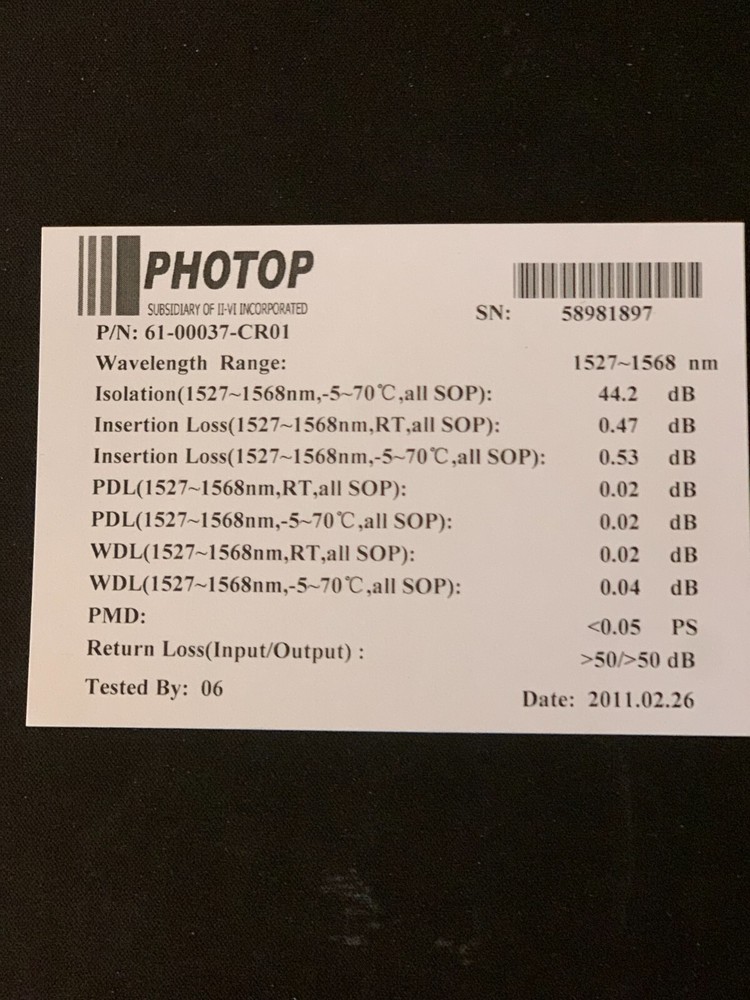 Photop C-band Mini Dual Stage Fiber Isolator Dimension 3 (d) x 25 (L) mm