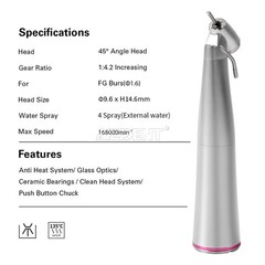 Dental Optic Fiber LED 1:4.2 Increasing Handpiece 45°Angle Head External Channel