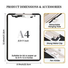 Black Nursing Clipboard Pen Holder A4 Standard Letter Size Plastic 8.5×11 In