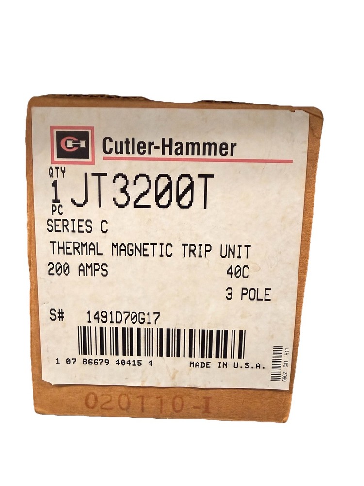 Cutler Hammer JT3200T Thermal Magnetic Circuit Breaker Trip Unit 200A Ch