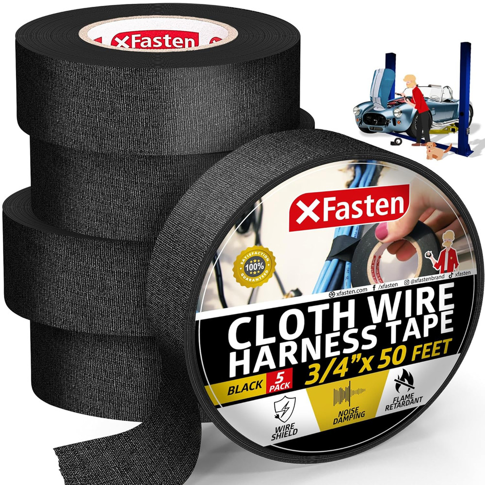 Xfasten Wire Harness Tape, 3/4-Inch X 50-Foot (5-Pack), High Temp Wiring Loom Ha