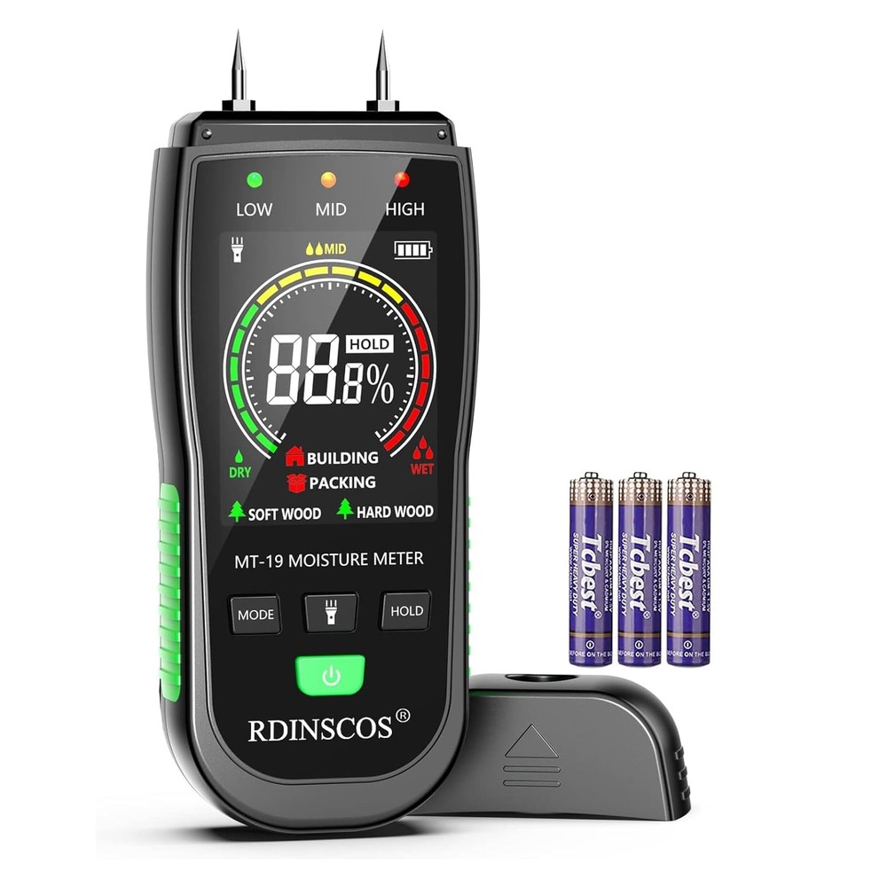 RDINSCOS Digital Moisture Meter Pin-Type Wood Detector Black-MT19C