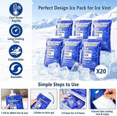 Cooling Vest with 20 Reusable Ice Packs – Adjustable Size for Outdoor Activities