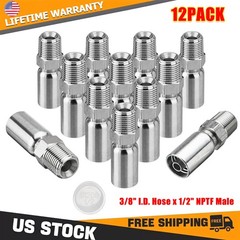 12Pack 1/2″ NPTF Hydraulic Hose Fittings 3/8″ Hose X 1/2″ NPTF Male w/ Cover New