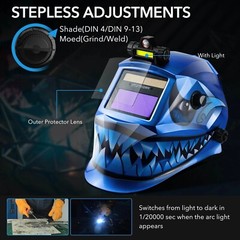 TRQWH Shark Design Auto-Darkening Welding Helmet with Wide View and LED Light