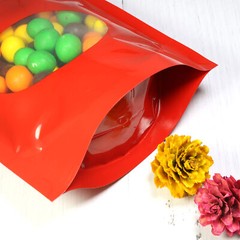 Smell Proof Glossy Red Stand-Up Zip Seal Pouch w/ Window in Many QTY (6.3×8.7″)