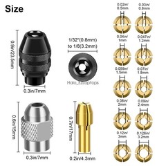 16PCS Drill Chuck Collet Set 0.8-3.2mm Shank Replacement for Dremel Rotary Tool
