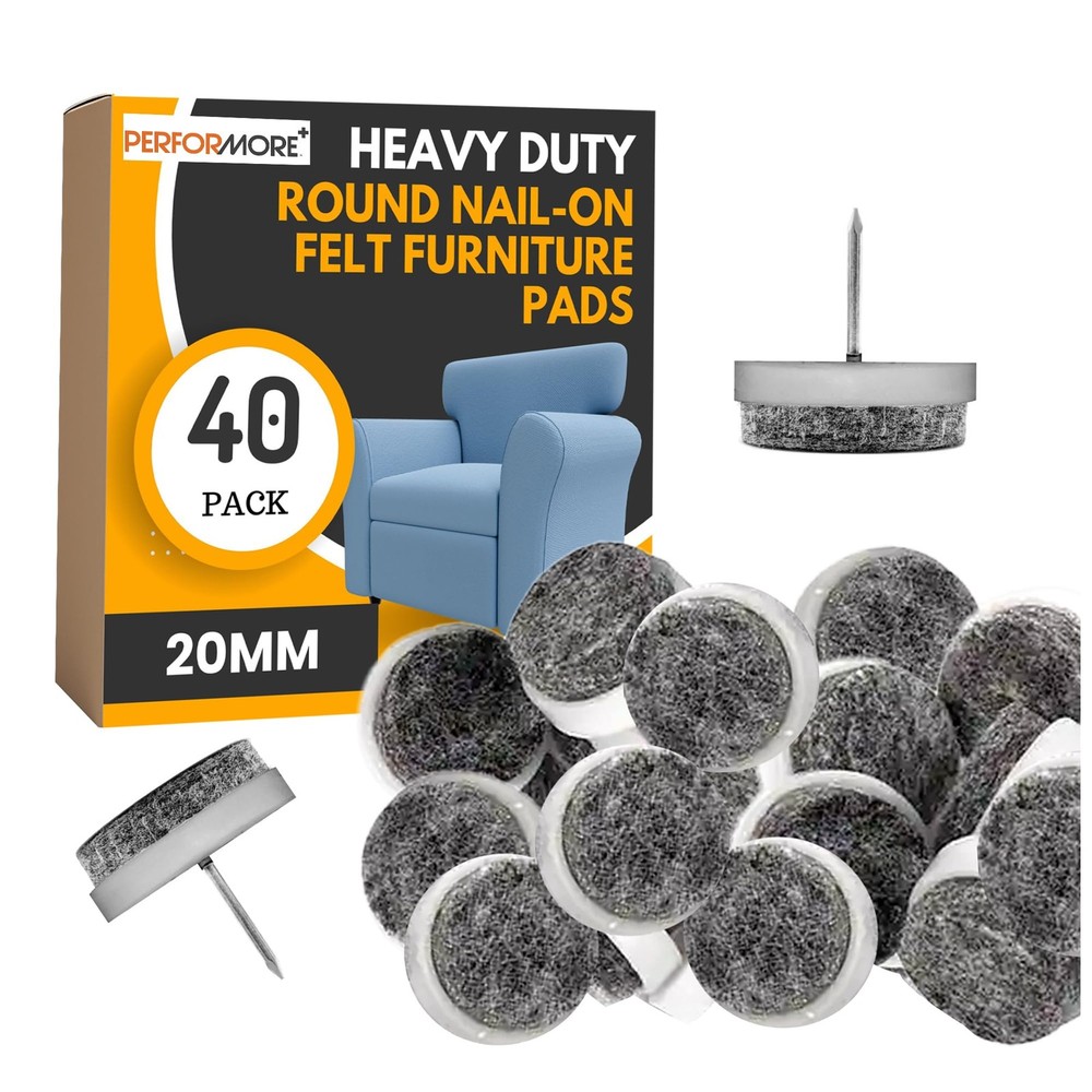 PERFORMORE 40 Pcs Heavy Duty Round Nail-On Felt Furniture Pads 20mm, Brown
