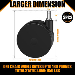 5 Pcs 4” Extra Large Chair Wheels for Carpet Heavy Duty Office